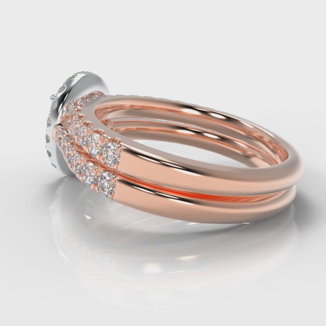 Micropavé Oval Diamond Halo Bridal Set - Two Tone Rose Gold