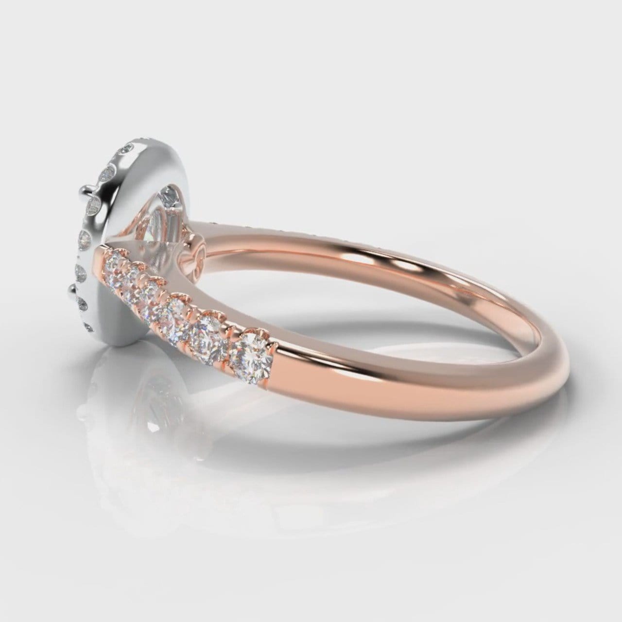 Micropavé Oval Diamond Halo Engagement Ring - Two Tone Rose Gold