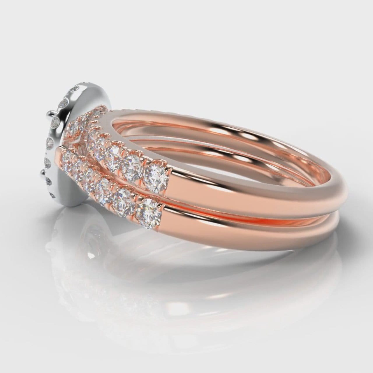 Micropavé Oval Diamond Halo Bridal Set - Two Tone Rose Gold