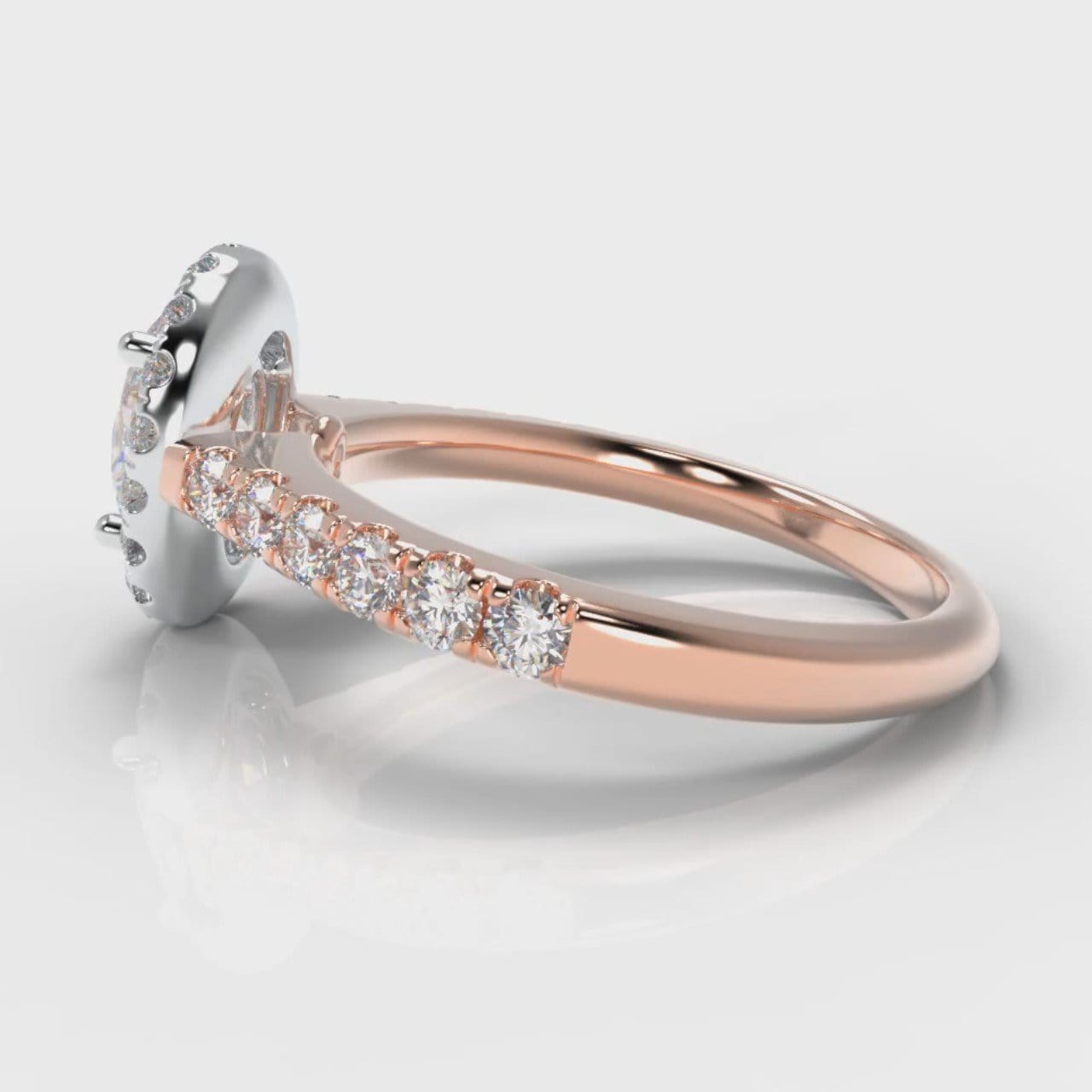 Micropavé Oval Diamond Halo Engagement Ring - Two Tone Rose Gold