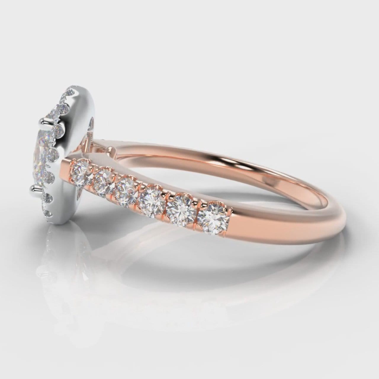 Micropavé Oval Diamond Halo Engagement Ring - Two Tone Rose Gold