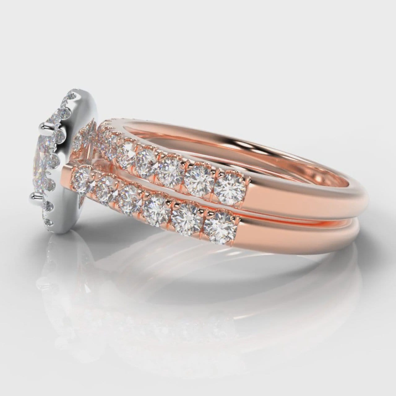 Micropavé Oval Diamond Halo Bridal Set - Two Tone Rose Gold