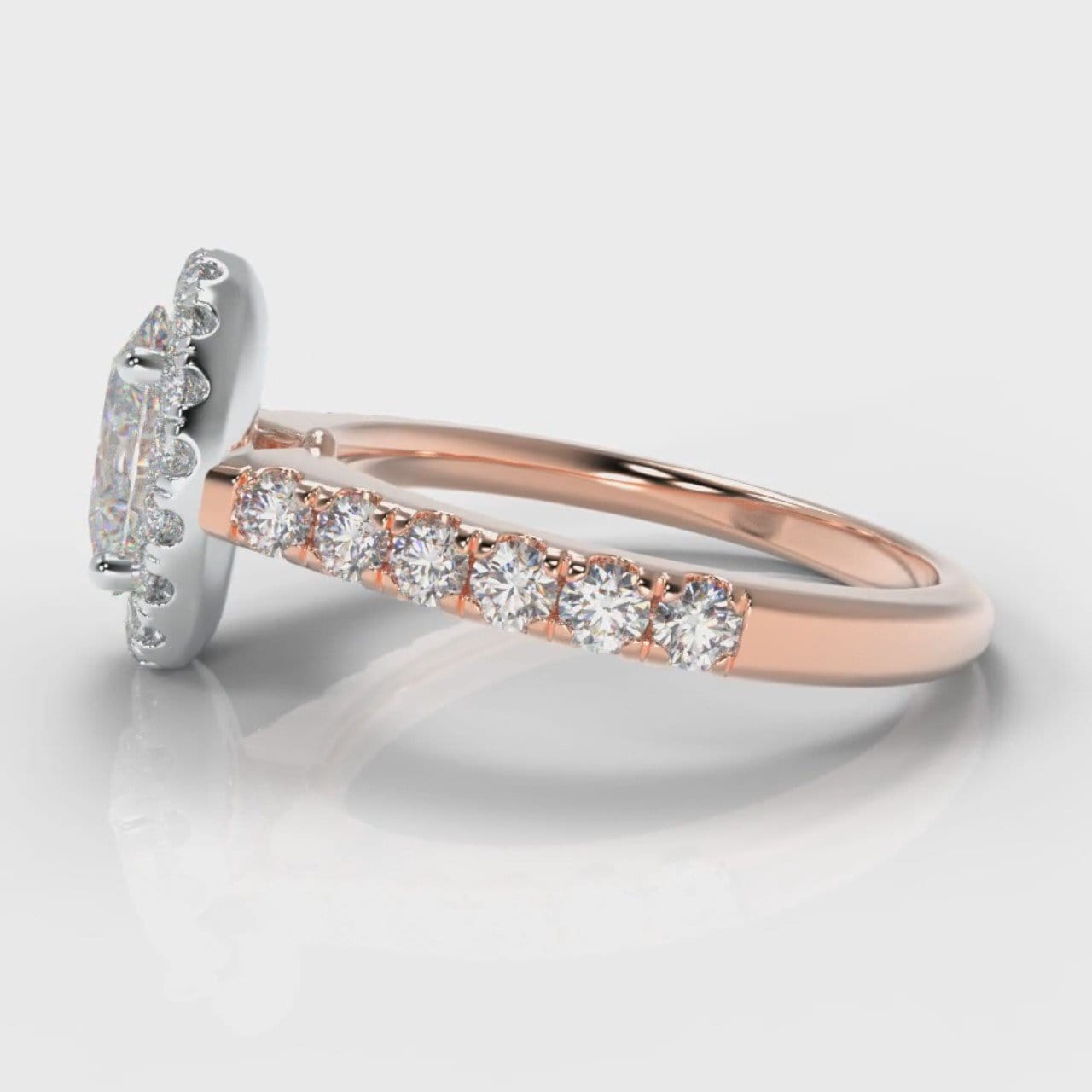 Micropavé Oval Diamond Halo Engagement Ring - Two Tone Rose Gold