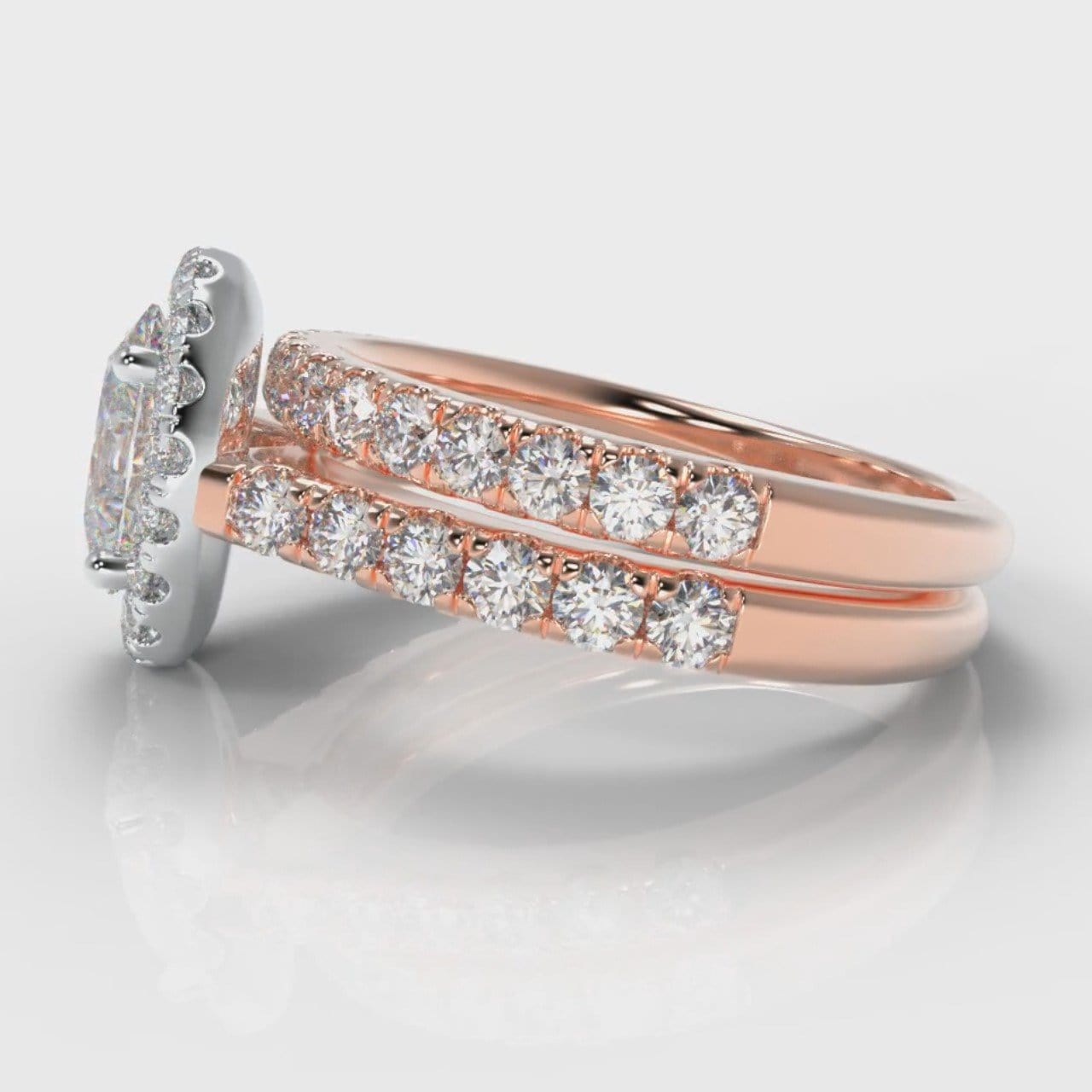 Micropavé Oval Diamond Halo Bridal Set - Two Tone Rose Gold