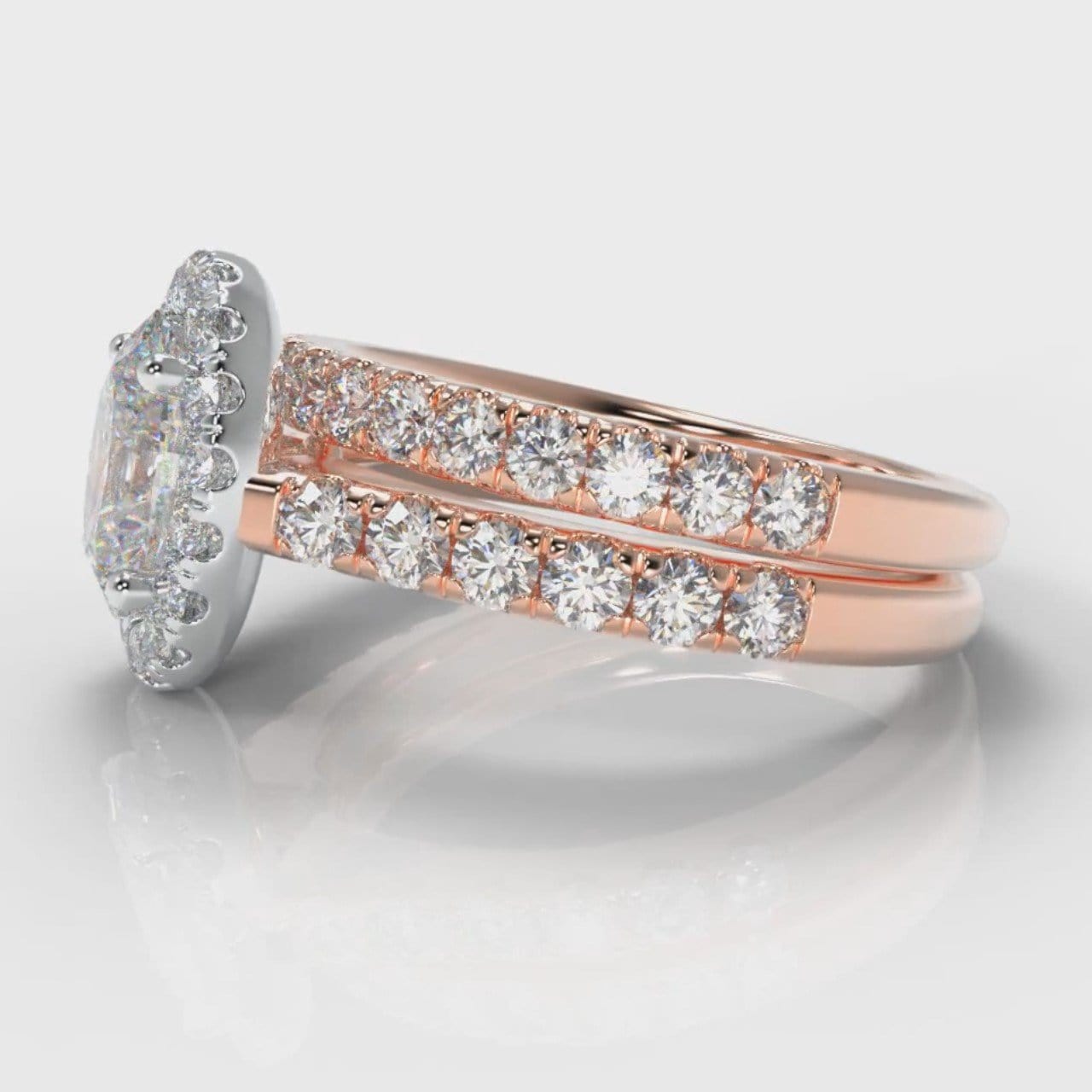 Micropavé Oval Diamond Halo Bridal Set - Two Tone Rose Gold