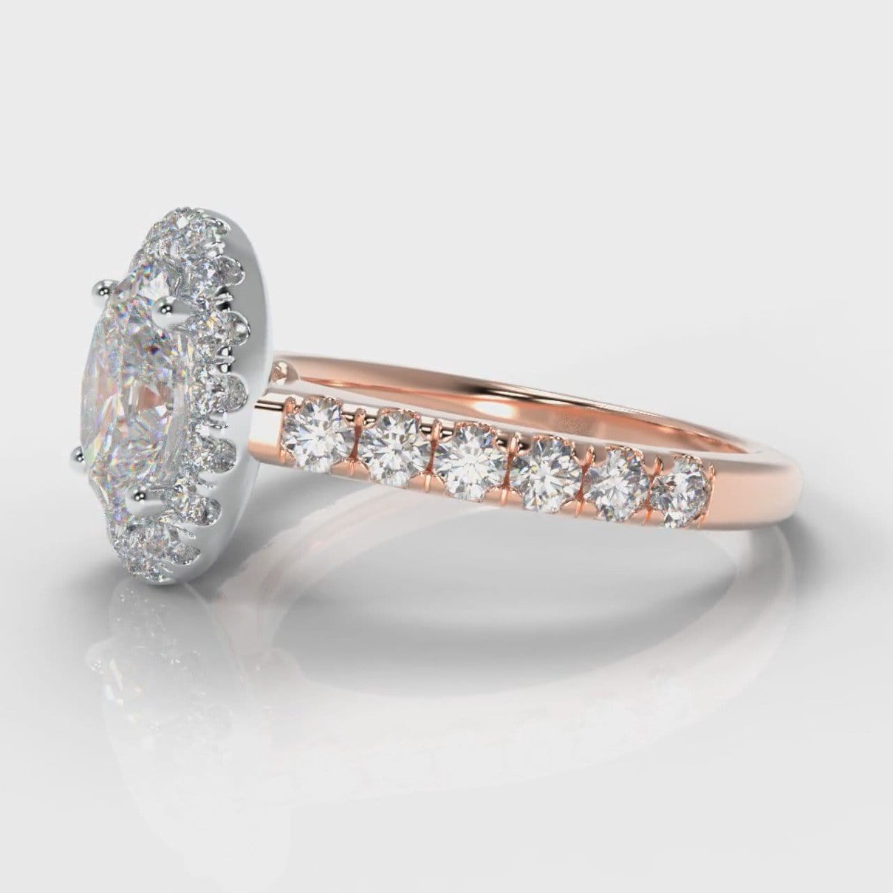 Micropavé Oval Diamond Halo Engagement Ring - Two Tone Rose Gold