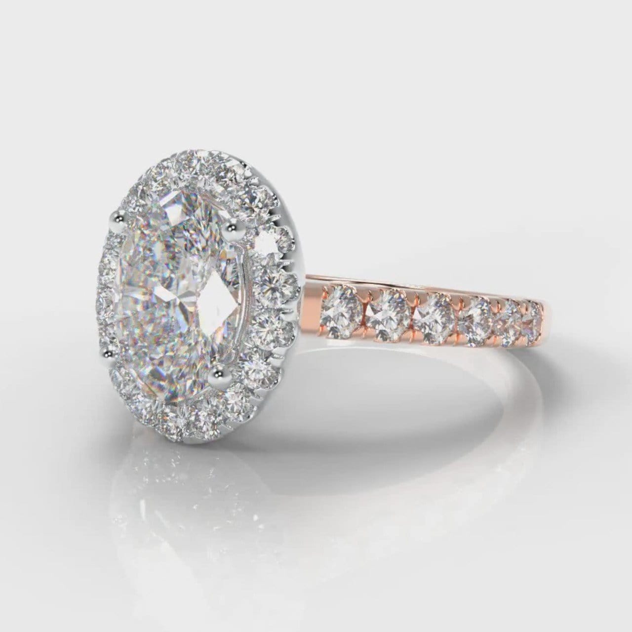 Micropavé Oval Diamond Halo Engagement Ring - Two Tone Rose Gold