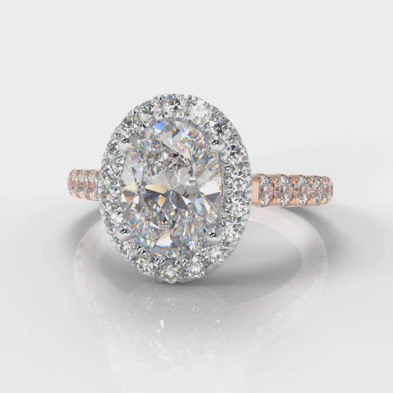 Micropavé Oval Diamond Halo Engagement Ring - Two Tone Rose Gold
