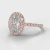 Petite Micropavé Oval Diamond Halo Engagement Ring - Rose Gold