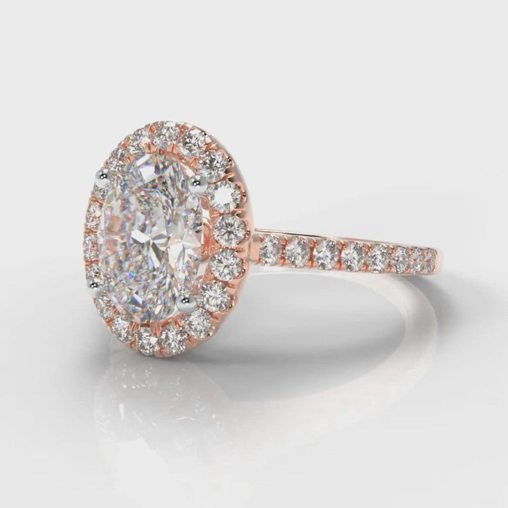 Petite Micropavé Oval Diamond Halo Engagement Ring - Rose Gold