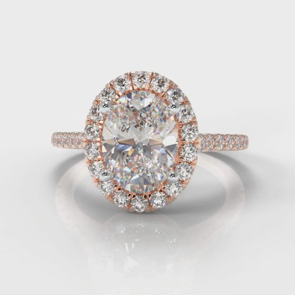 Petite Micropavé Oval Diamond Halo Engagement Ring - Rose Gold