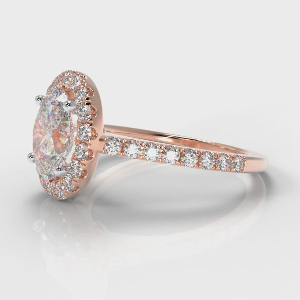 Petite Micropavé Oval Diamond Halo Engagement Ring - Rose Gold