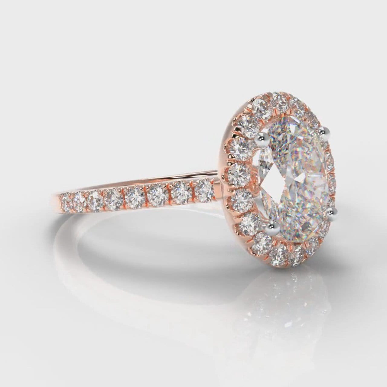 Petite Micropavé Oval Diamond Halo Engagement Ring - Rose Gold