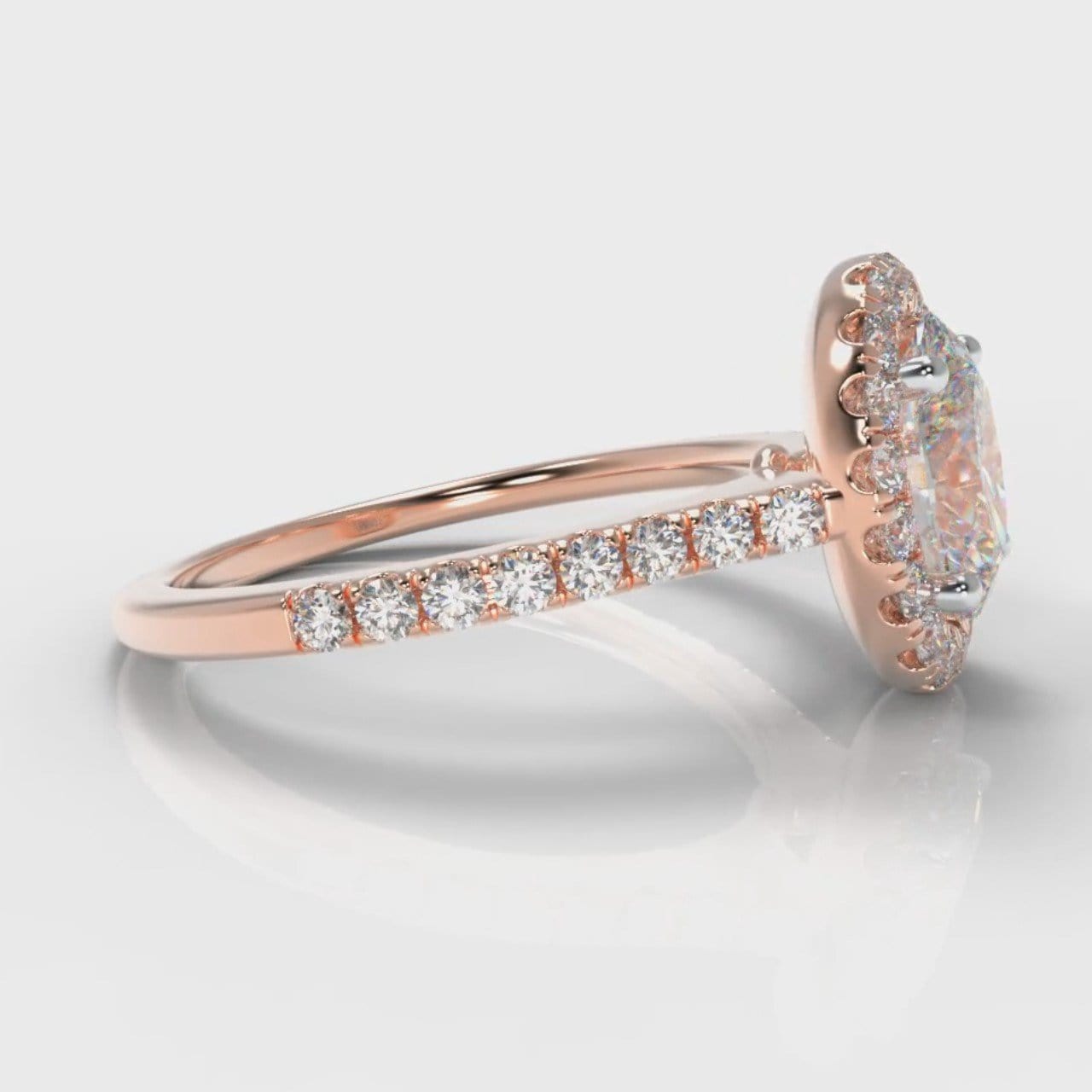 Petite Micropavé Oval Diamond Halo Engagement Ring - Rose Gold
