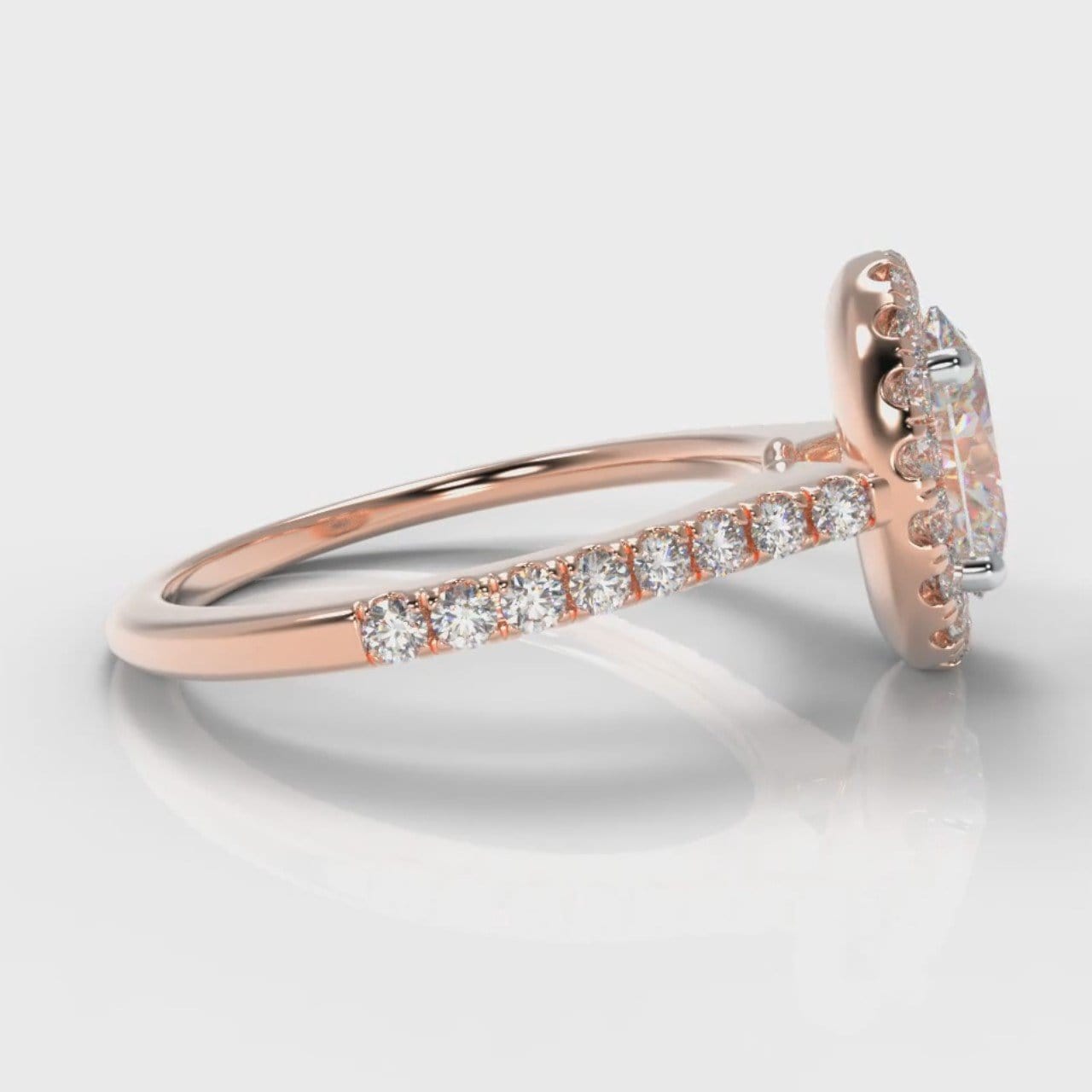 Petite Micropavé Oval Diamond Halo Engagement Ring - Rose Gold