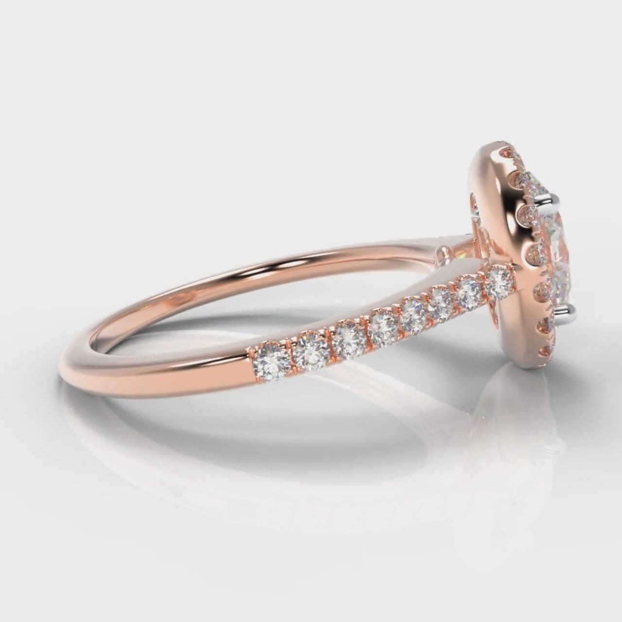 Petite Micropavé Oval Diamond Halo Engagement Ring - Rose Gold