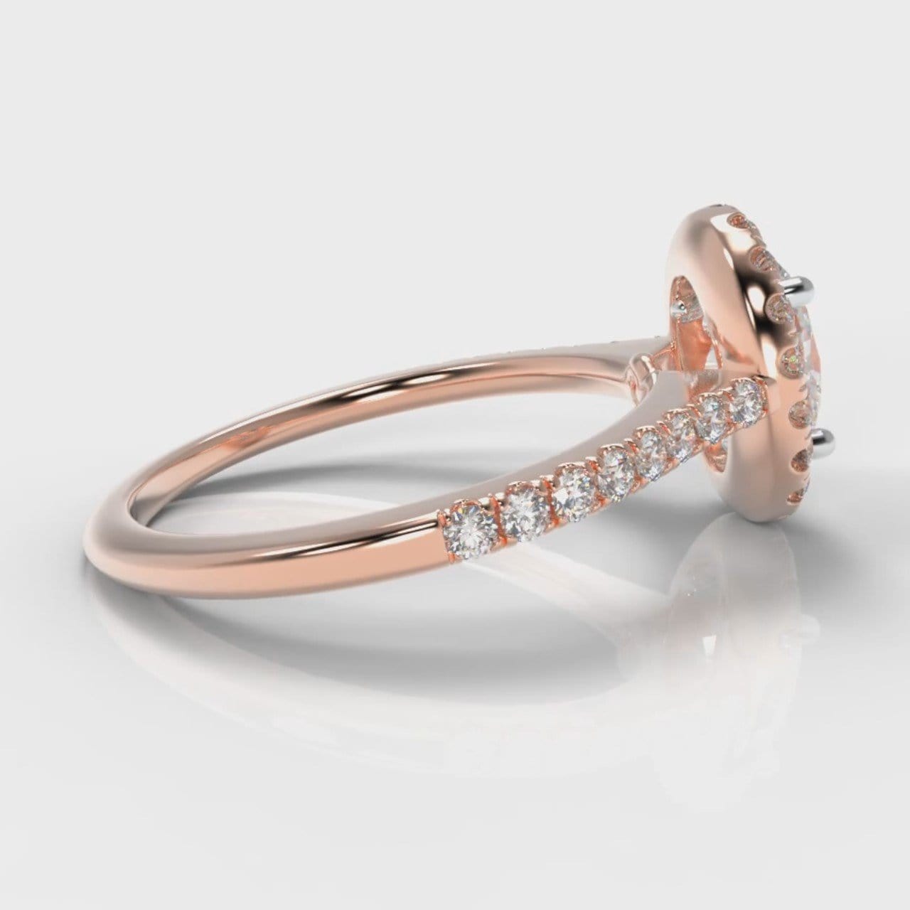 Petite Micropavé Oval Diamond Halo Engagement Ring - Rose Gold