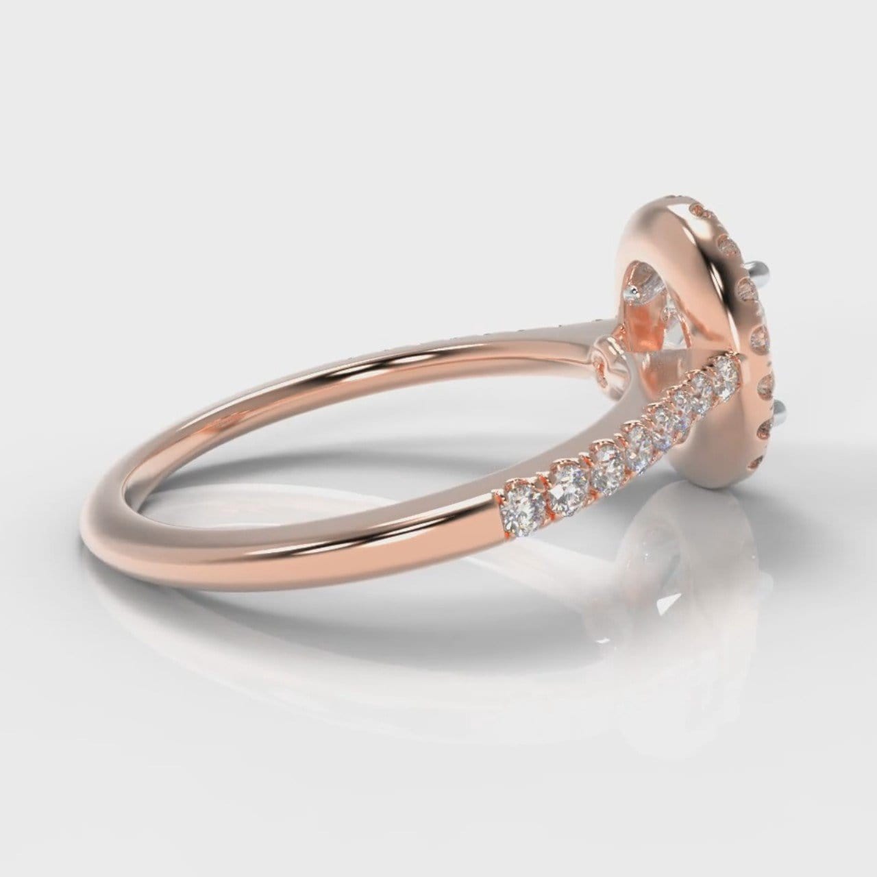 Petite Micropavé Oval Diamond Halo Engagement Ring - Rose Gold
