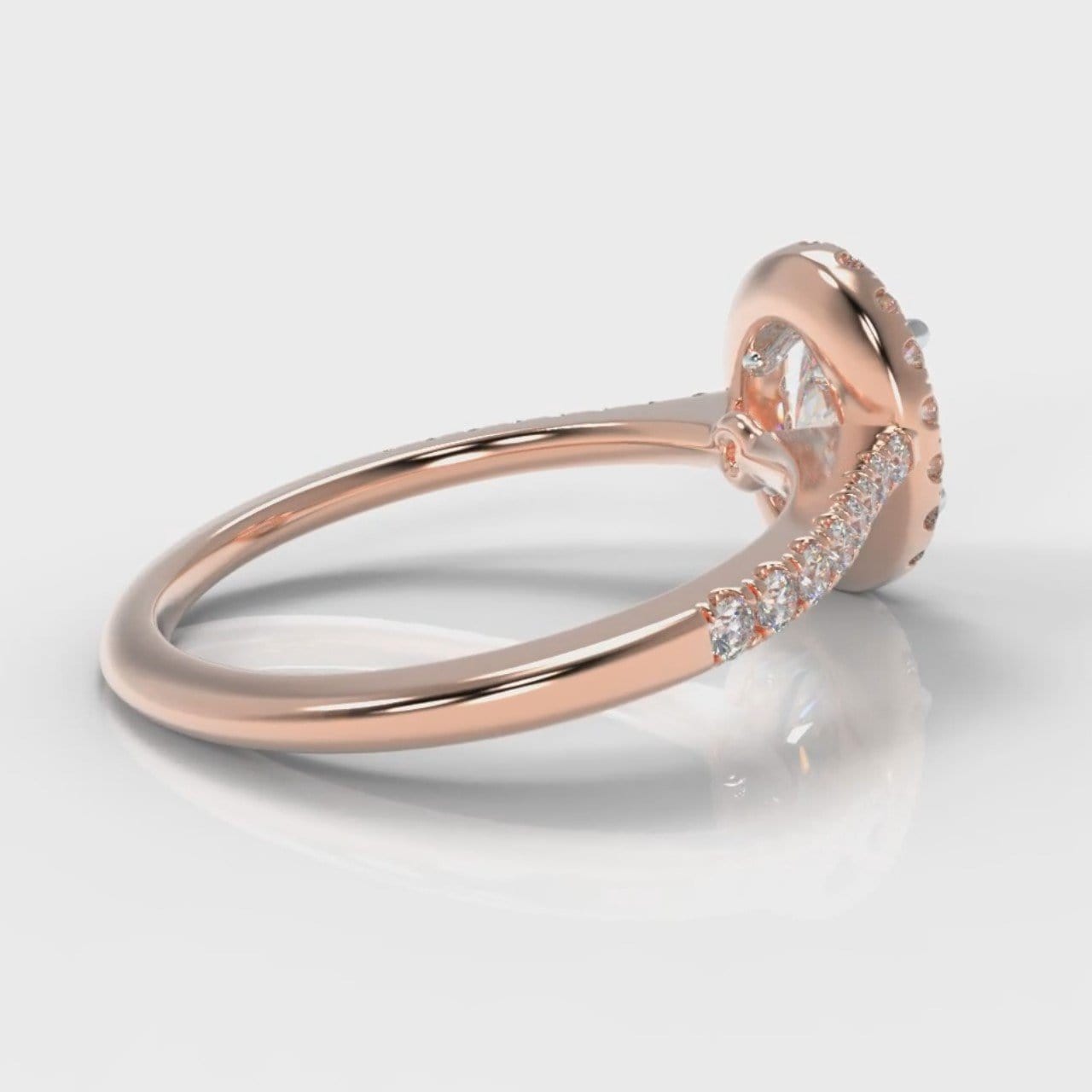 Petite Micropavé Oval Diamond Halo Engagement Ring - Rose Gold