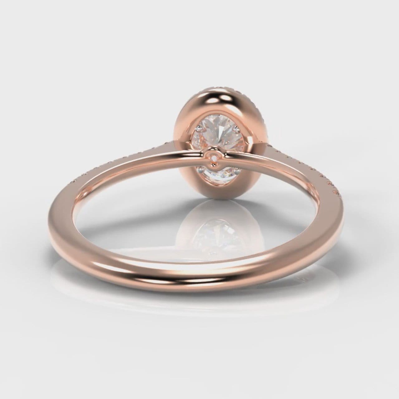 Petite Micropavé Oval Diamond Halo Engagement Ring - Rose Gold