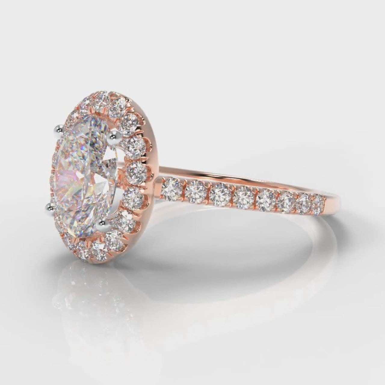 Petite Micropavé Oval Diamond Halo Engagement Ring - Rose Gold
