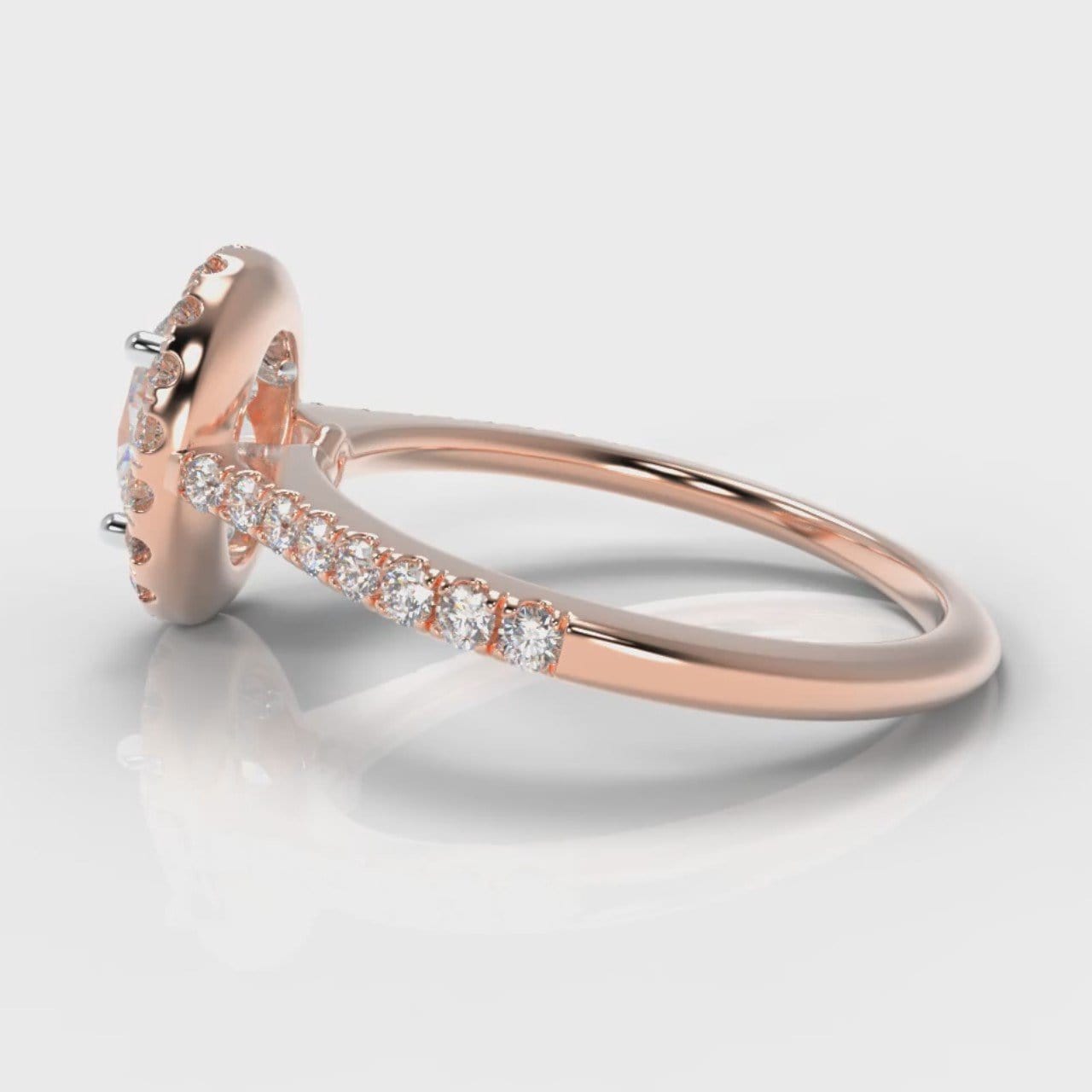 Petite Micropavé Oval Diamond Halo Engagement Ring - Rose Gold