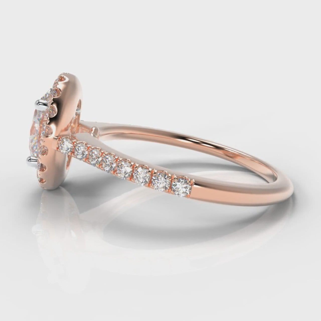 Petite Micropavé Oval Diamond Halo Engagement Ring - Rose Gold