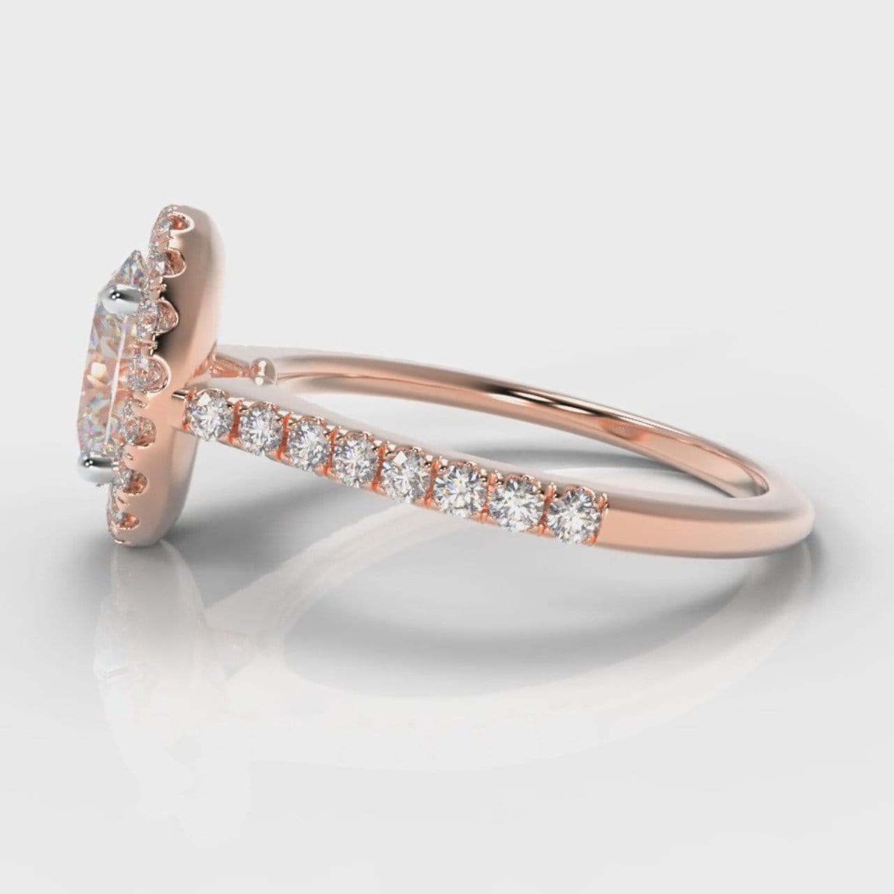 Petite Micropavé Oval Diamond Halo Engagement Ring - Rose Gold