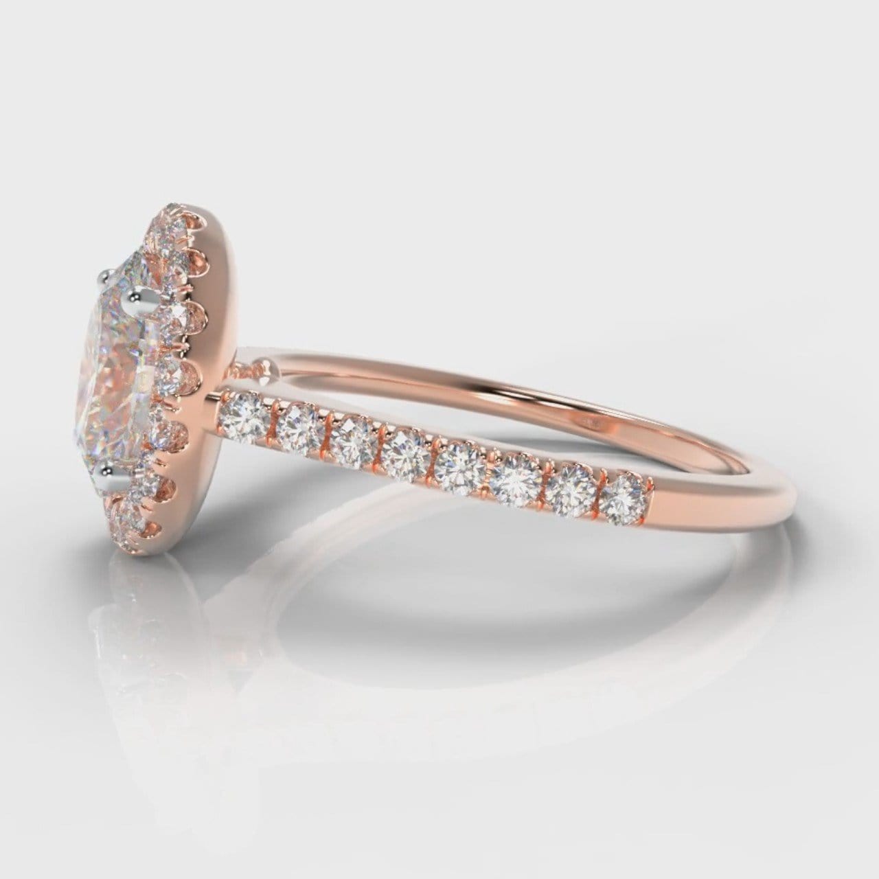 Petite Micropavé Oval Diamond Halo Engagement Ring - Rose Gold