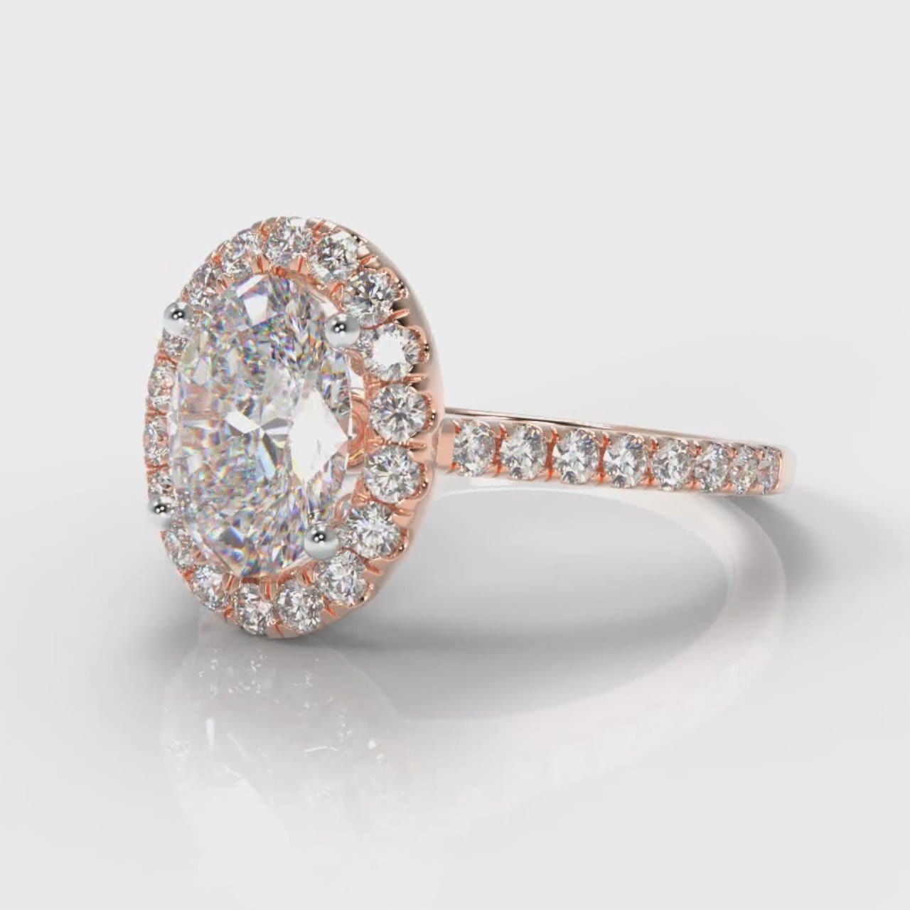 Petite Micropavé Oval Diamond Halo Engagement Ring - Rose Gold