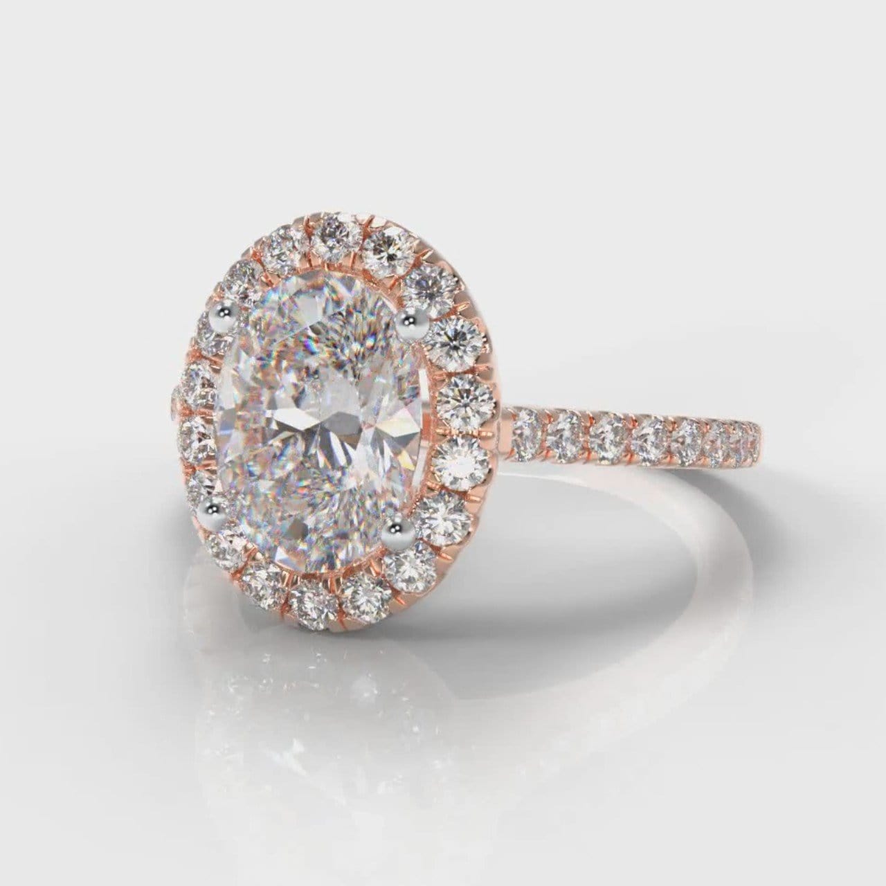 Petite Micropavé Oval Diamond Halo Engagement Ring - Rose Gold