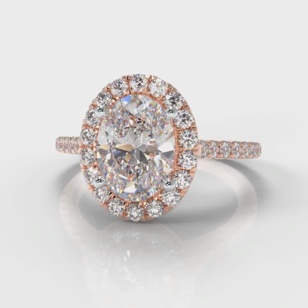 Petite Micropavé Oval Diamond Halo Engagement Ring - Rose Gold
