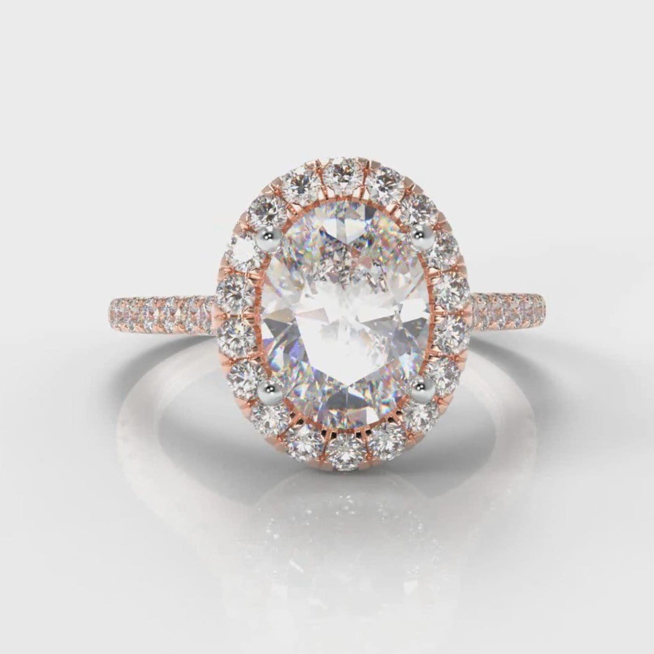 Petite Micropavé Oval Diamond Halo Engagement Ring - Rose Gold