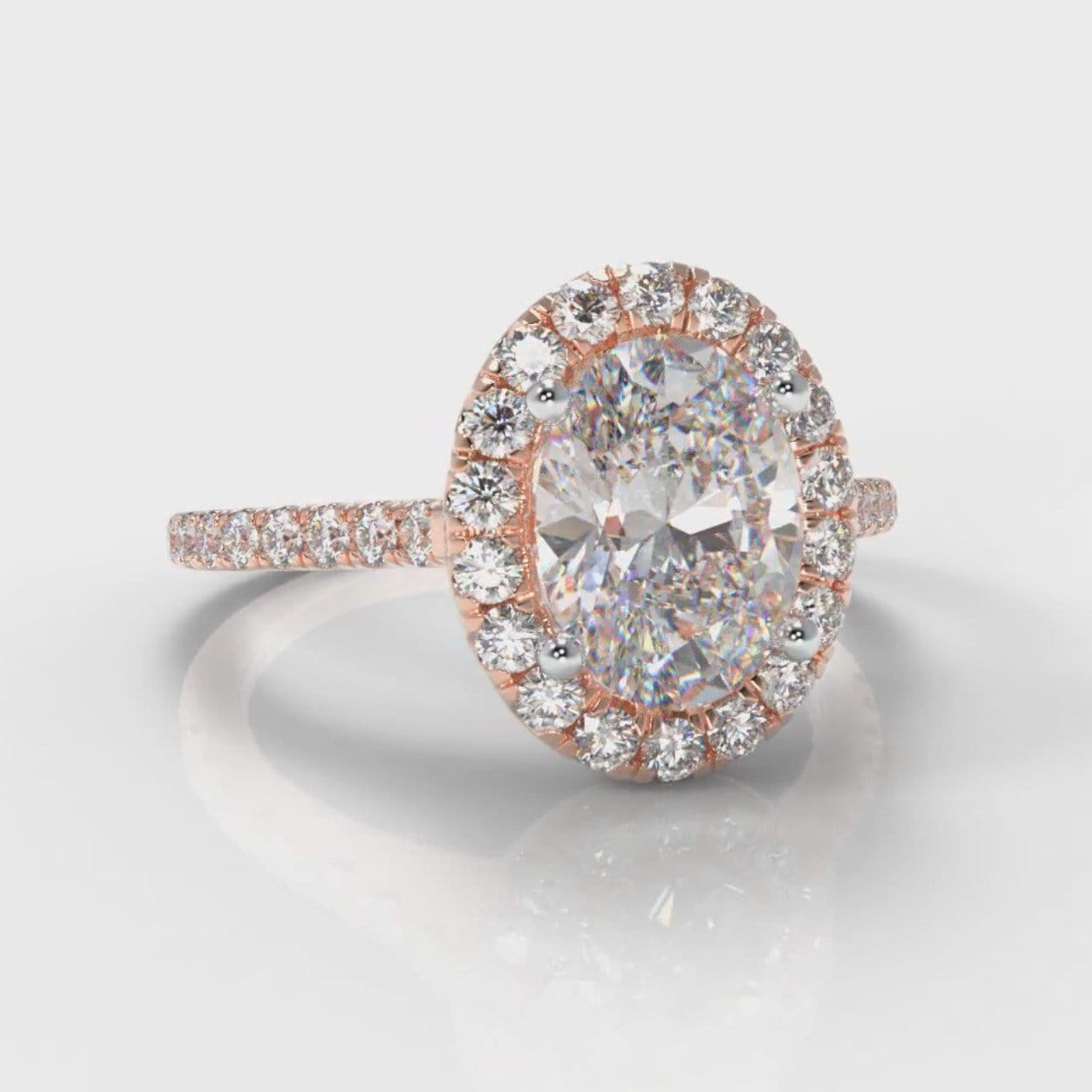 Petite Micropavé Oval Diamond Halo Engagement Ring - Rose Gold
