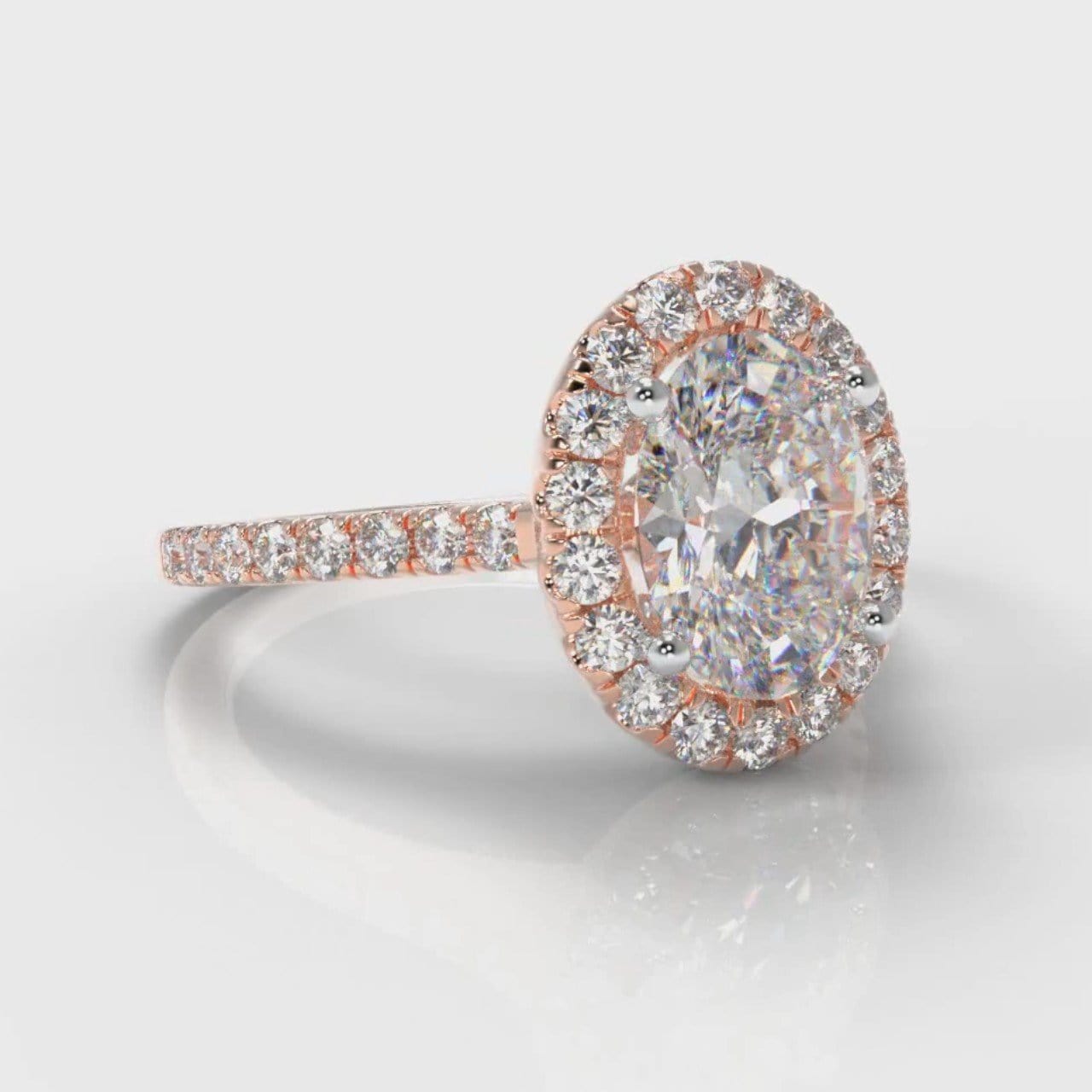 Petite Micropavé Oval Diamond Halo Engagement Ring - Rose Gold