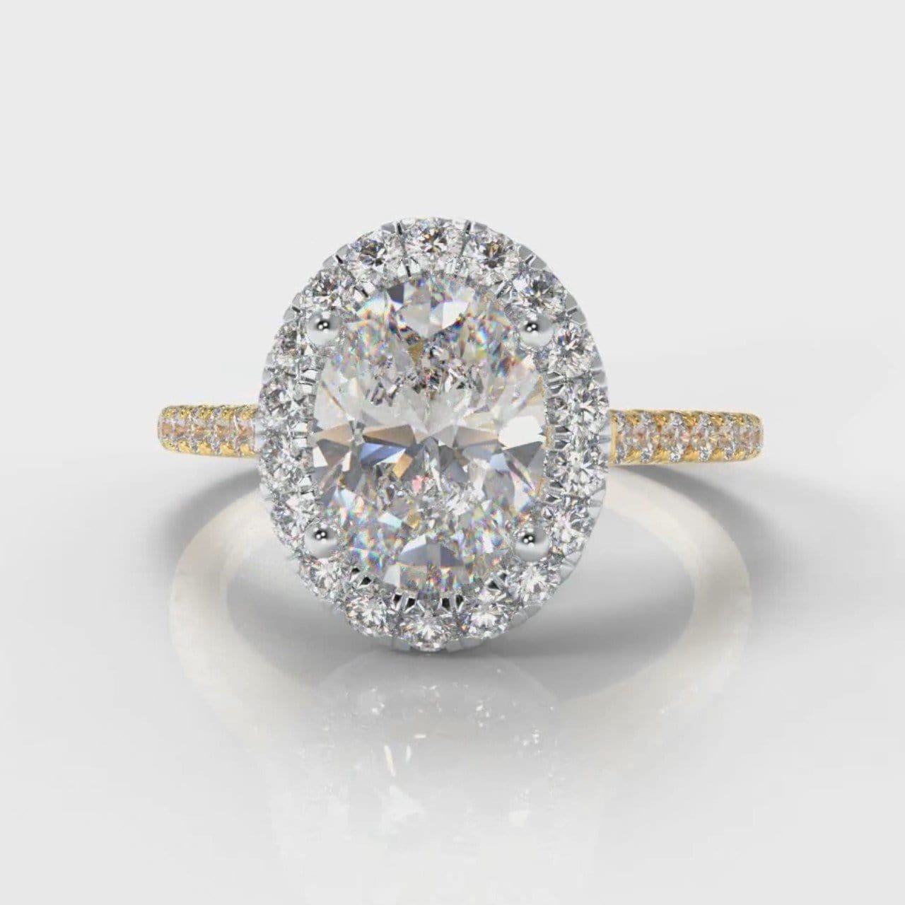 Petite Micropavé Oval Diamond Halo Engagement Ring - Two Tone Yellow Gold
