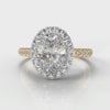 Micropavé Oval Diamond Halo Engagement Ring - Two Tone Yellow Gold