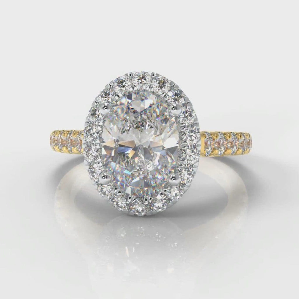 Micropavé Oval Diamond Halo Engagement Ring - Two Tone Yellow Gold