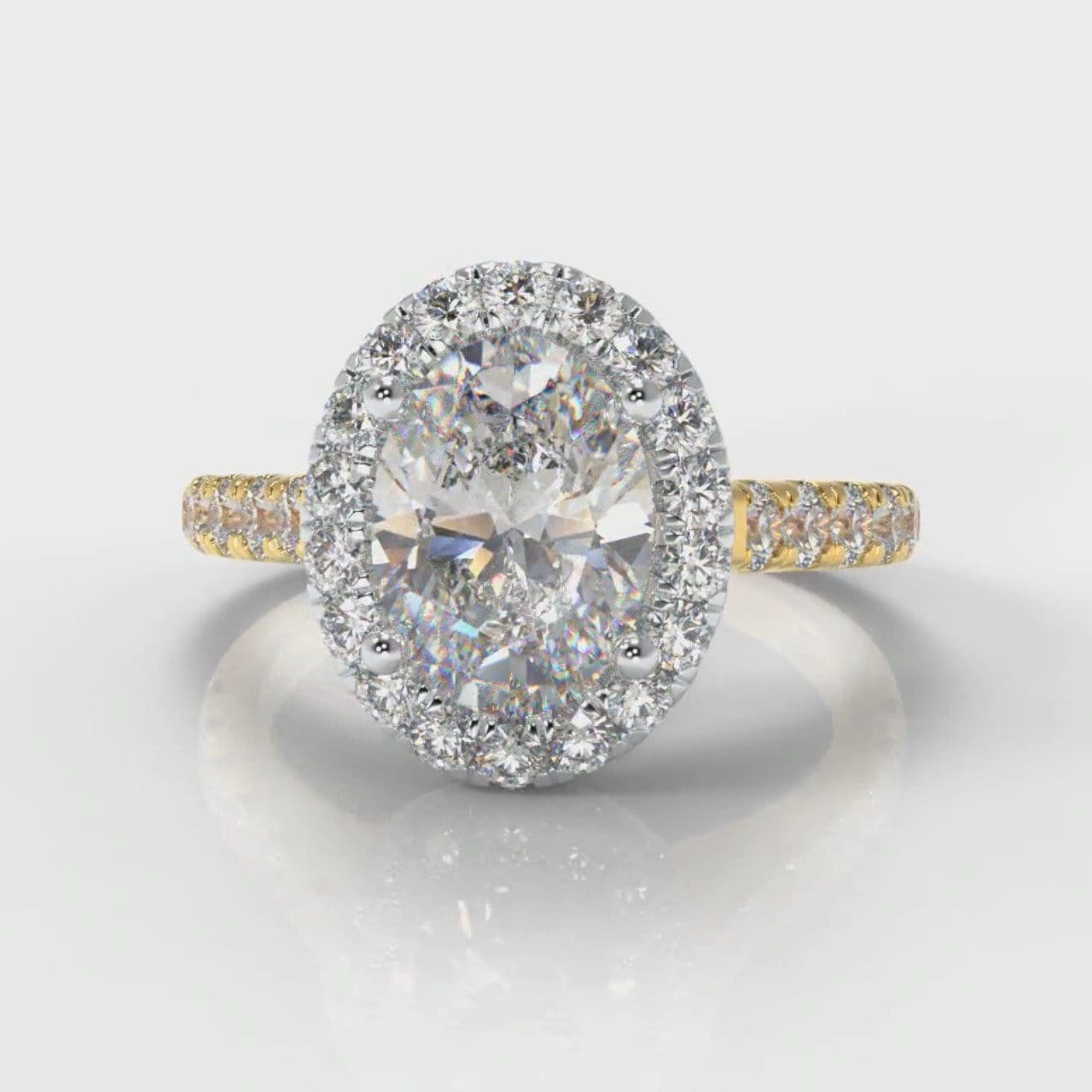 Micropavé Oval Diamond Halo Engagement Ring - Two Tone Yellow Gold