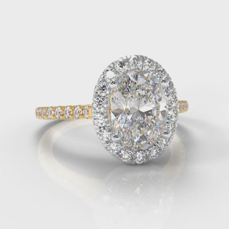 Petite Micropavé Oval Diamond Halo Engagement Ring - Two Tone Yellow Gold