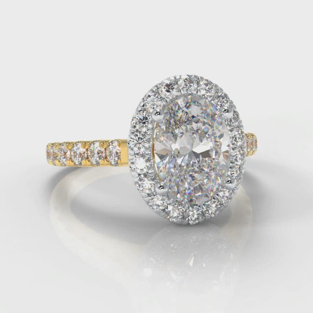 Micropavé Oval Diamond Halo Engagement Ring - Two Tone Yellow Gold