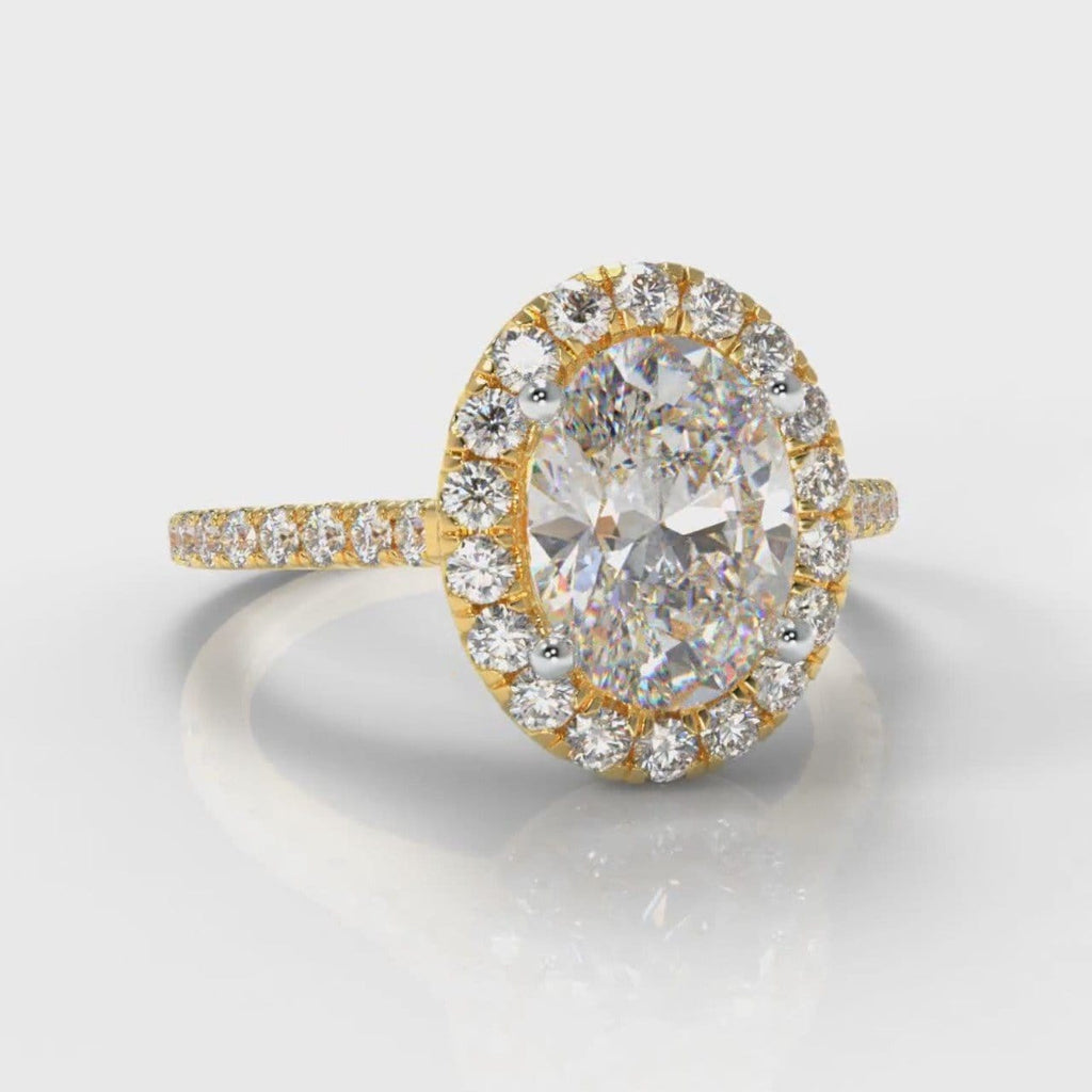 Petite Micropavé Oval Diamond Halo Engagement Ring - Yellow Gold