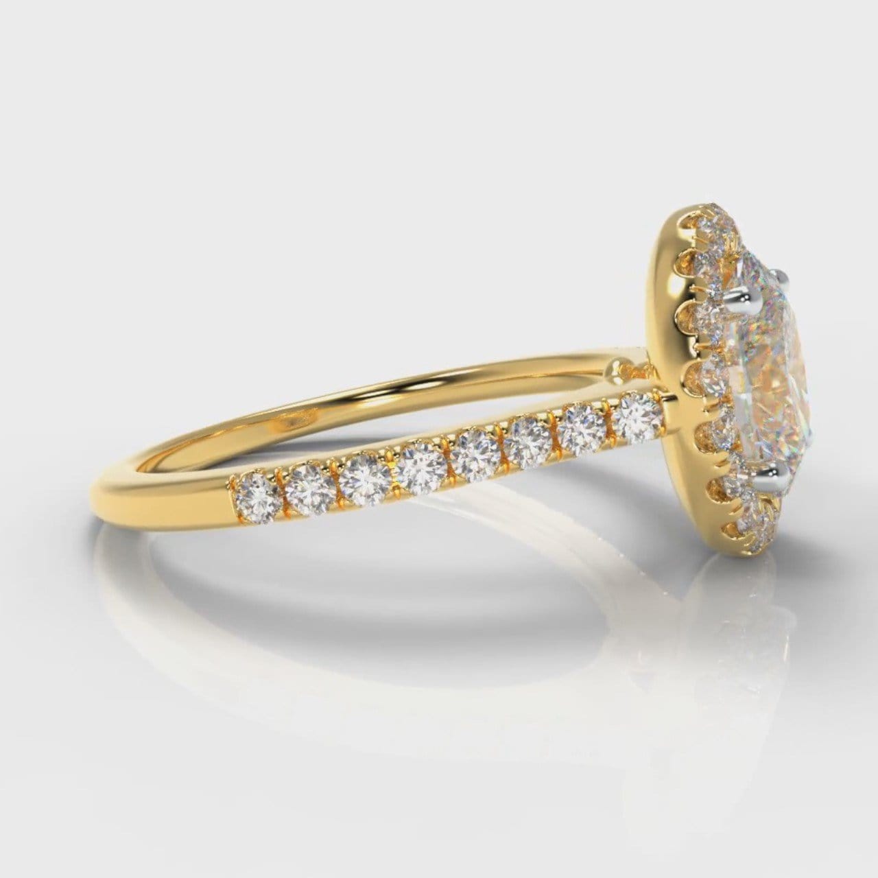 Petite Micropavé Oval Diamond Halo Engagement Ring - Yellow Gold