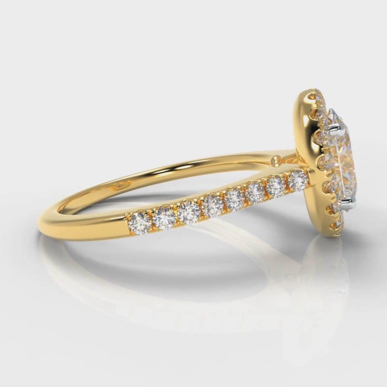 Petite Micropavé Oval Diamond Halo Engagement Ring - Yellow Gold