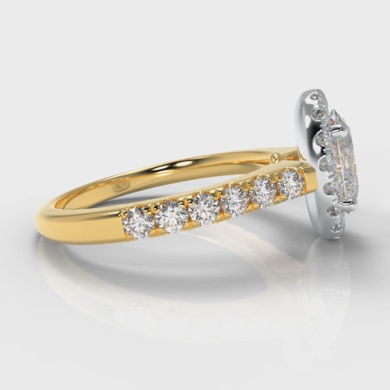 Micropavé Oval Diamond Halo Engagement Ring - Two Tone Yellow Gold