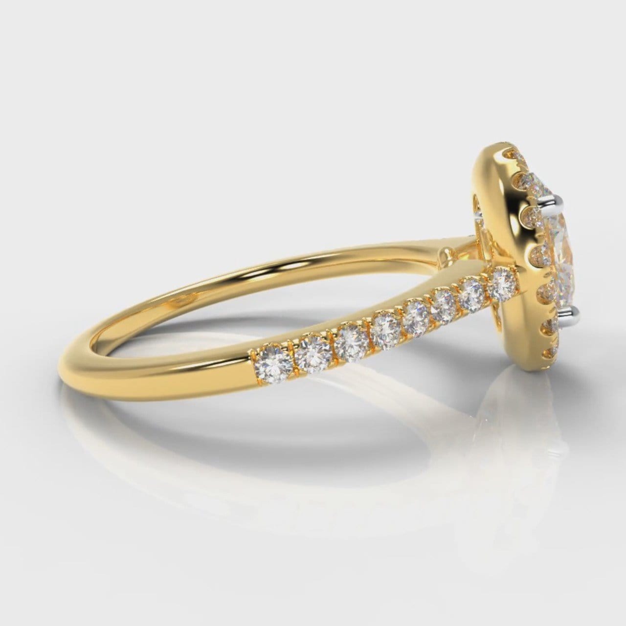 Petite Micropavé Oval Diamond Halo Engagement Ring - Yellow Gold