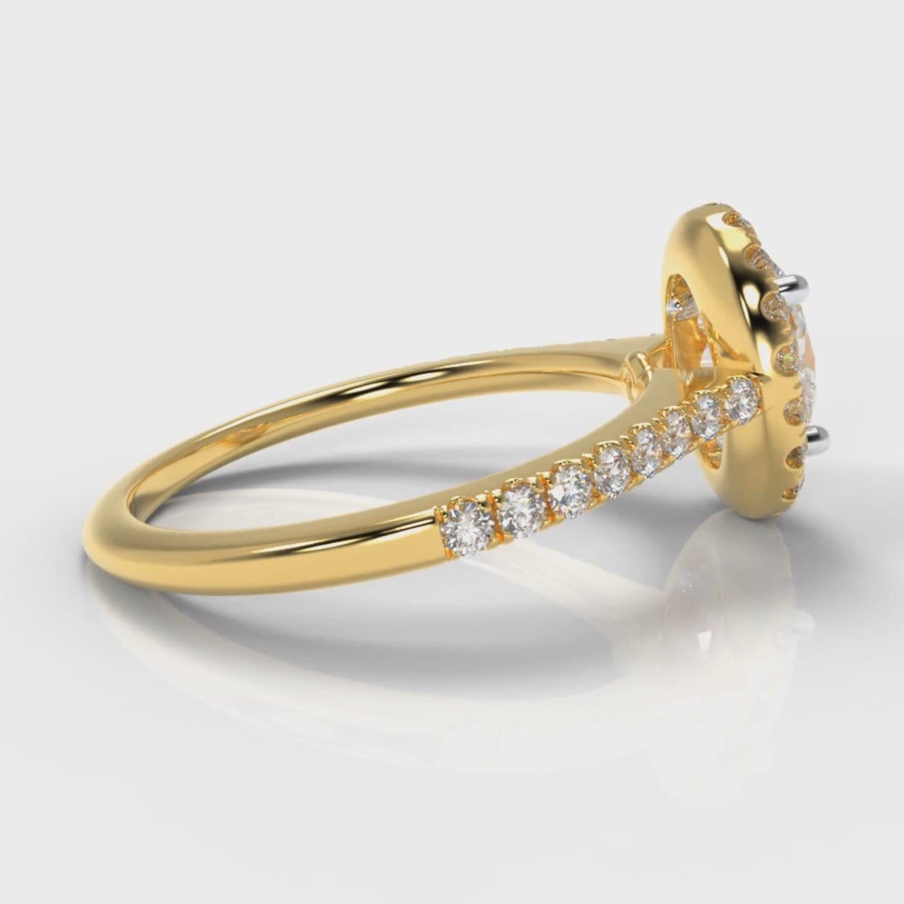 Petite Micropavé Oval Diamond Halo Engagement Ring - Yellow Gold