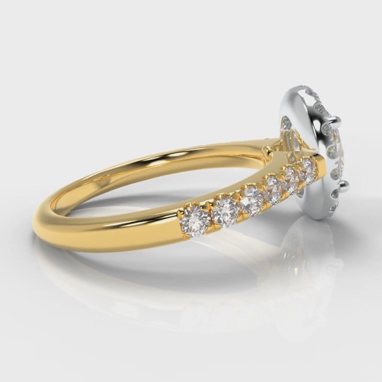 Micropavé Oval Diamond Halo Engagement Ring - Two Tone Yellow Gold