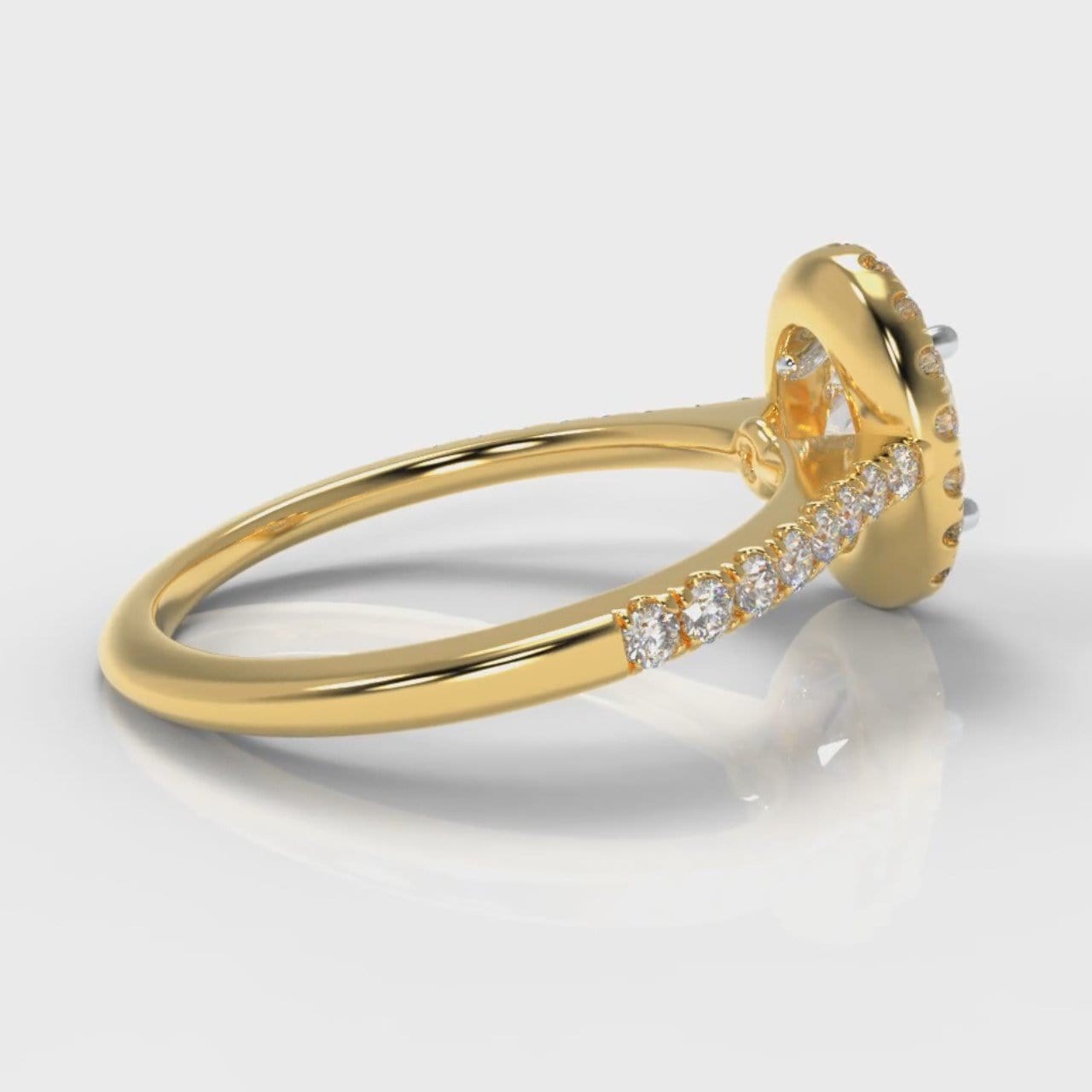 Petite Micropavé Oval Diamond Halo Engagement Ring - Yellow Gold