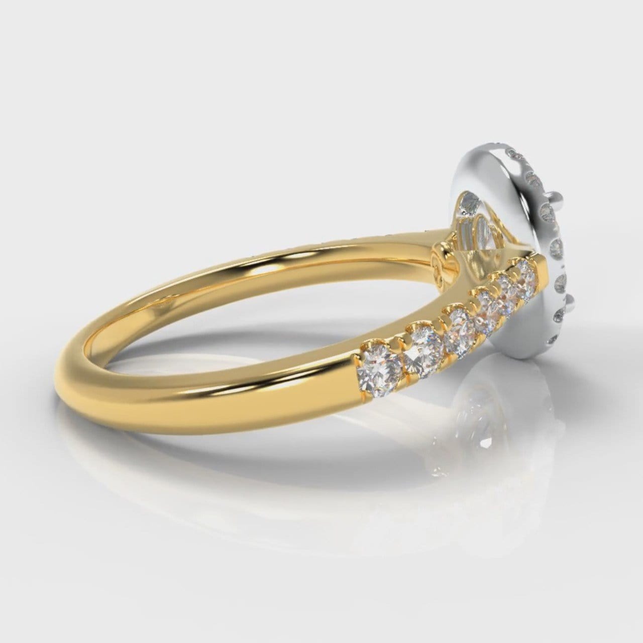Micropavé Oval Diamond Halo Engagement Ring - Two Tone Yellow Gold
